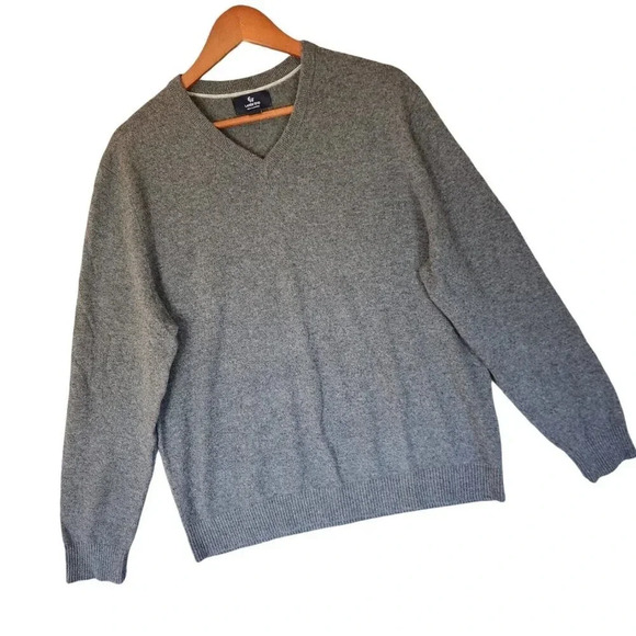 Lands' End 100% Cashmere Sweater Gray V-Neck Long Sleeve Pullover Size Large - Picture 10 of 11